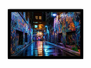   neon graffiti alley wall art