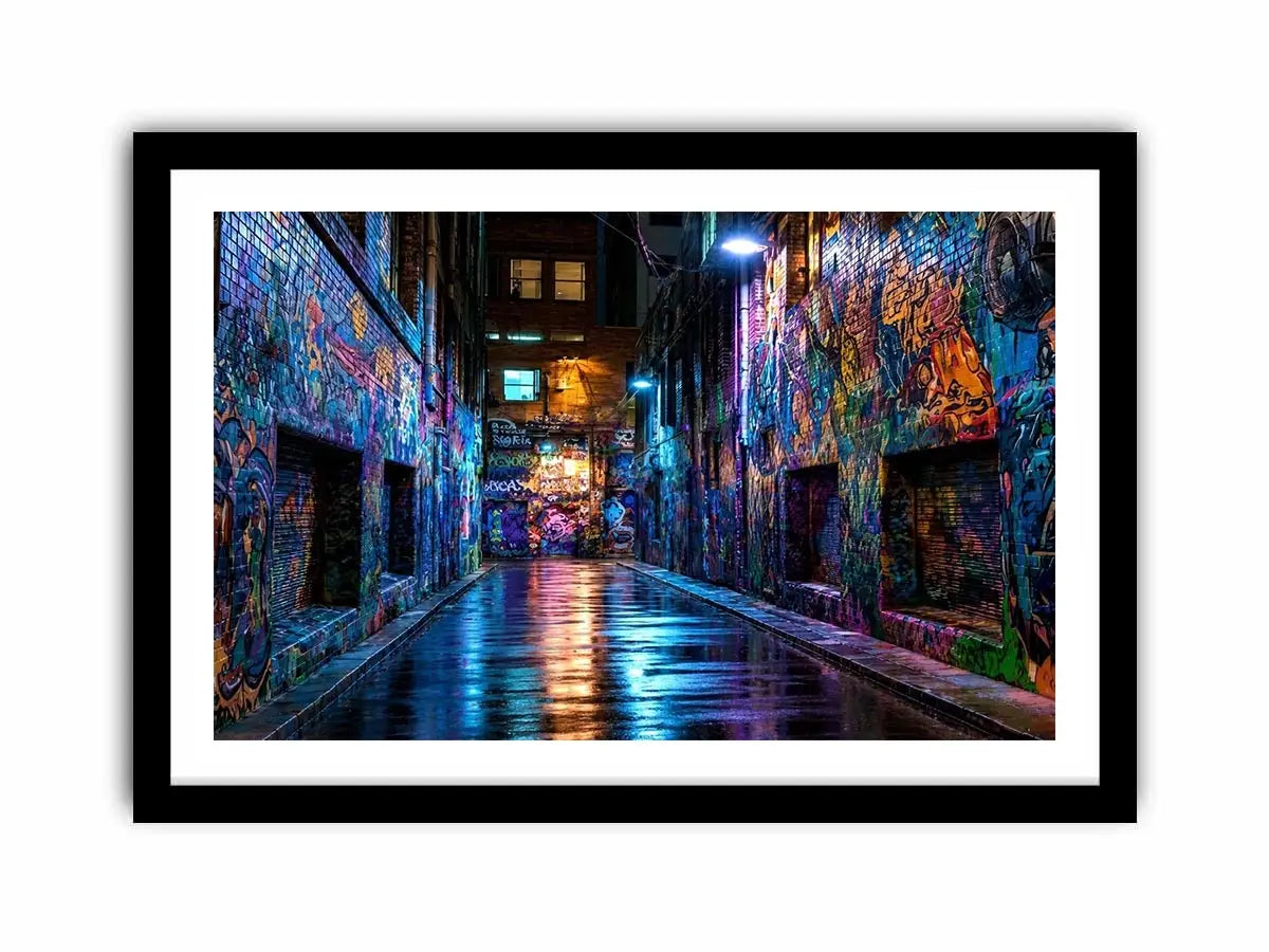   neon graffiti alley wall art