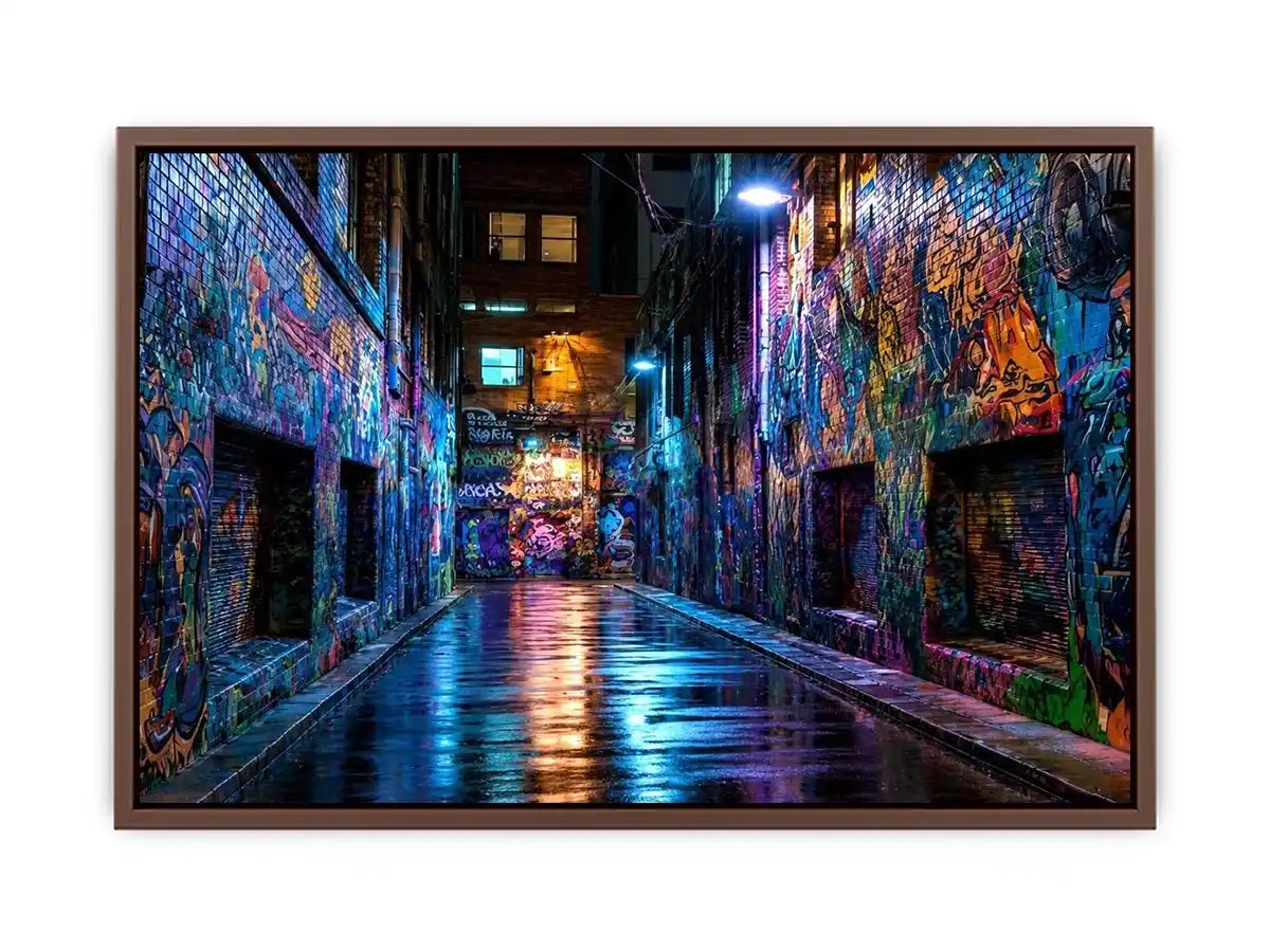   neon graffiti alley wall art