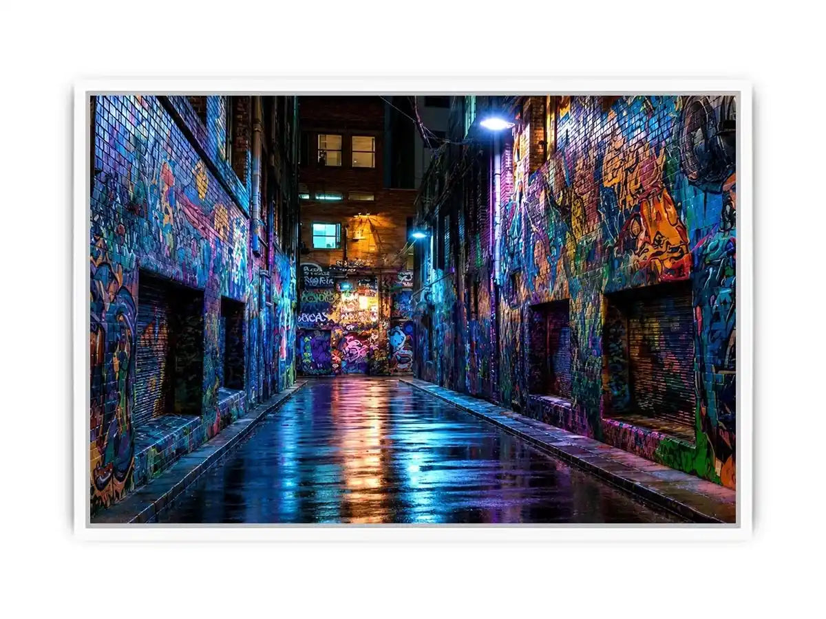   neon graffiti alley wall art