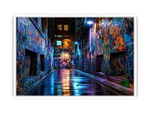   neon graffiti alley wall art