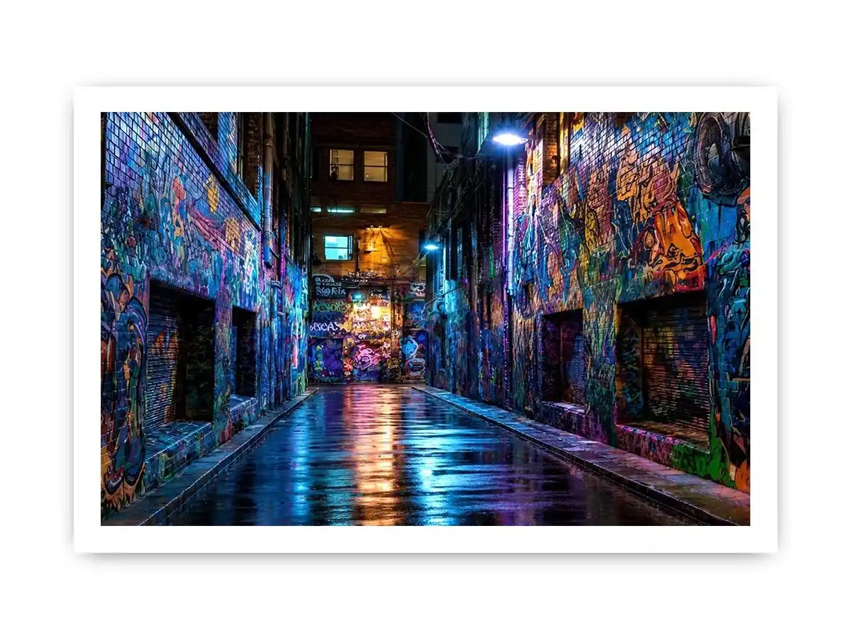  neon graffiti alley wall art