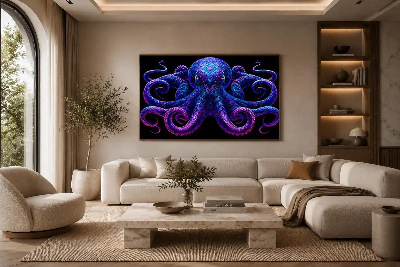   glowing octopus canvas art