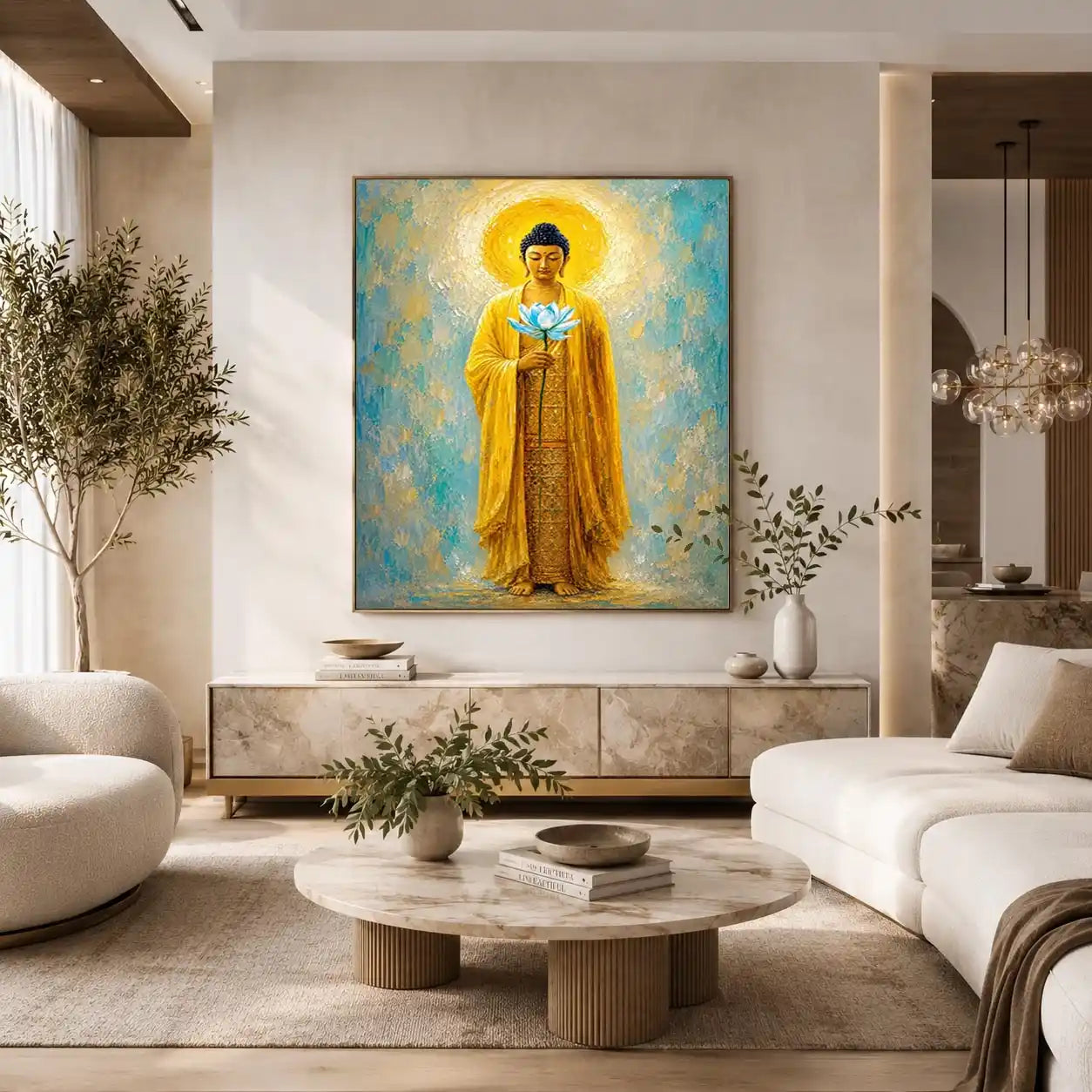   golden buddha lotus canvas print