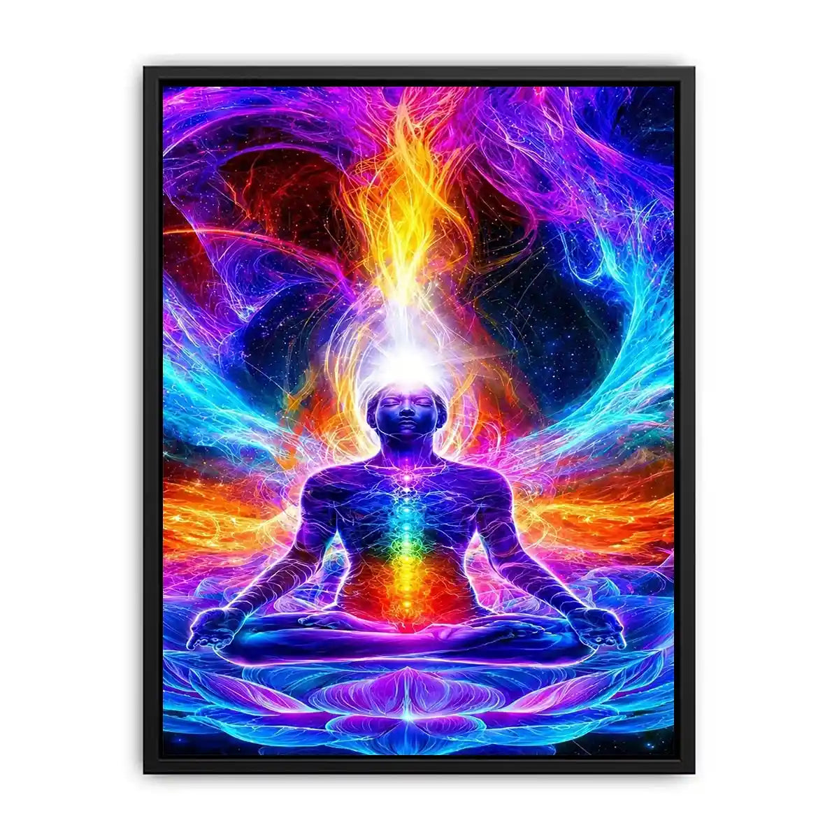   neon cosmic meditation chakra canvas art