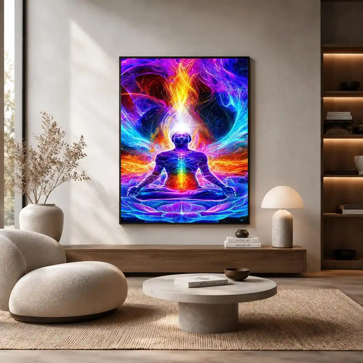   neon cosmic meditation chakra canvas art