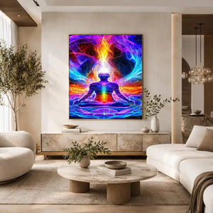   neon cosmic meditation chakra canvas art