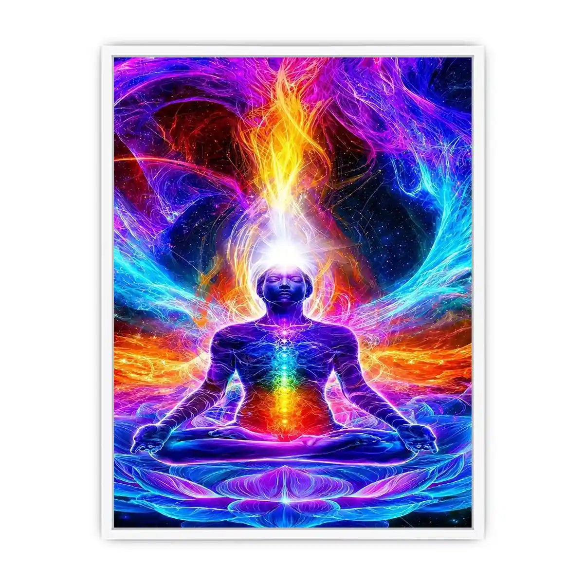   neon cosmic meditation chakra canvas art