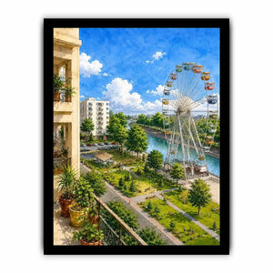   riverside city watercolor canvas