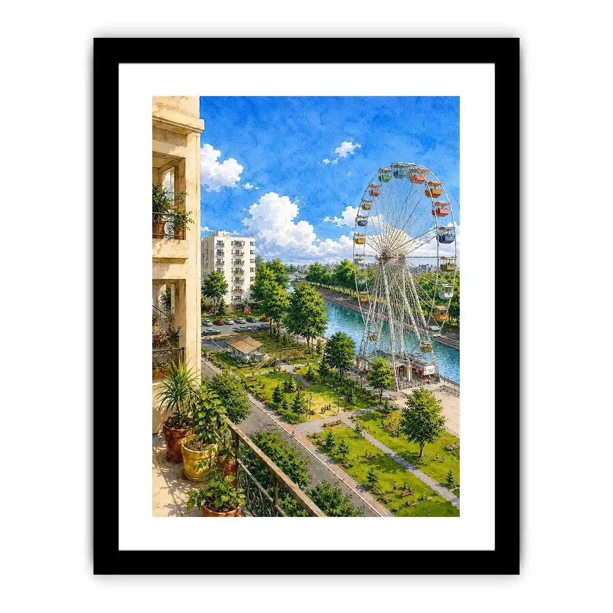   riverside city watercolor canvas