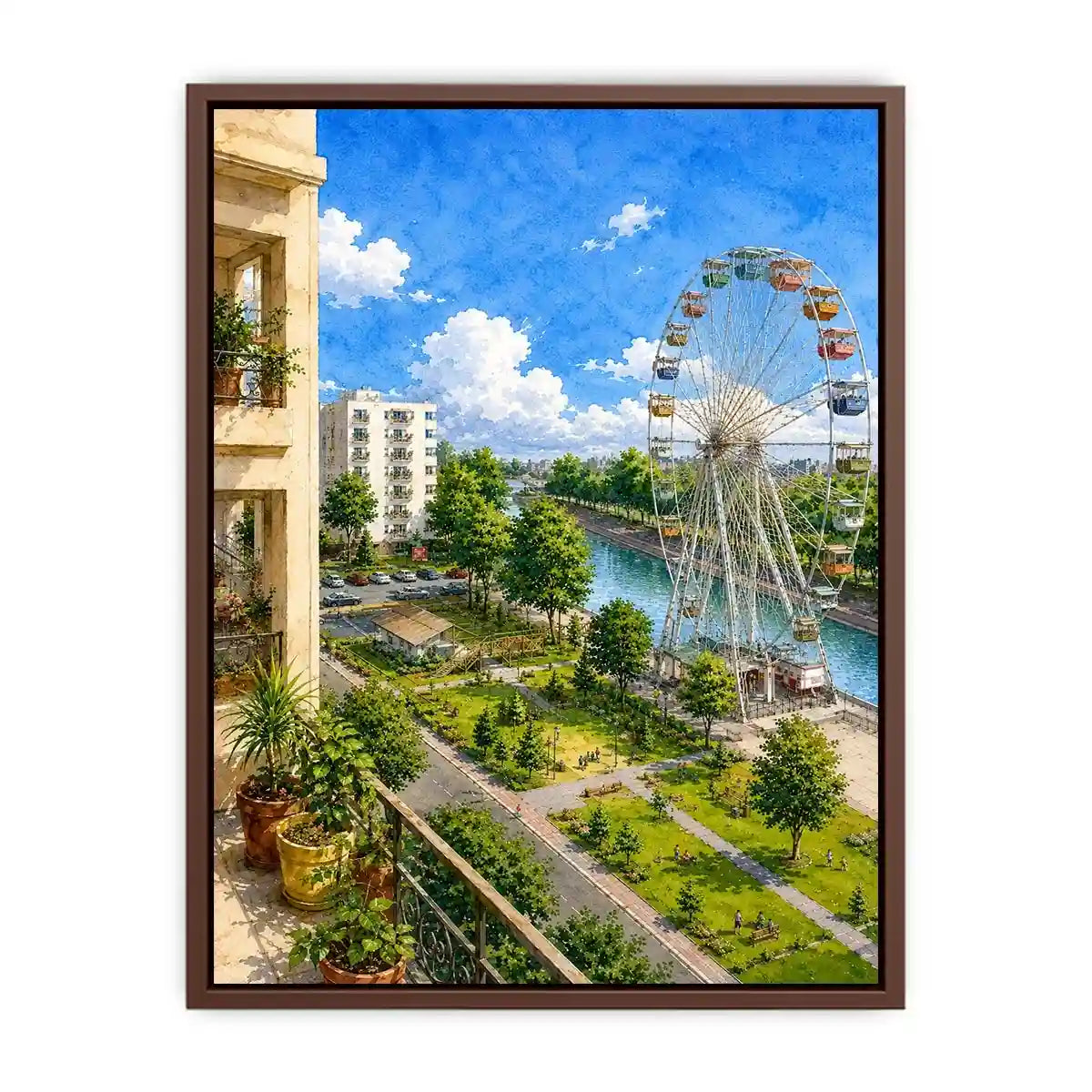   riverside city watercolor canvas