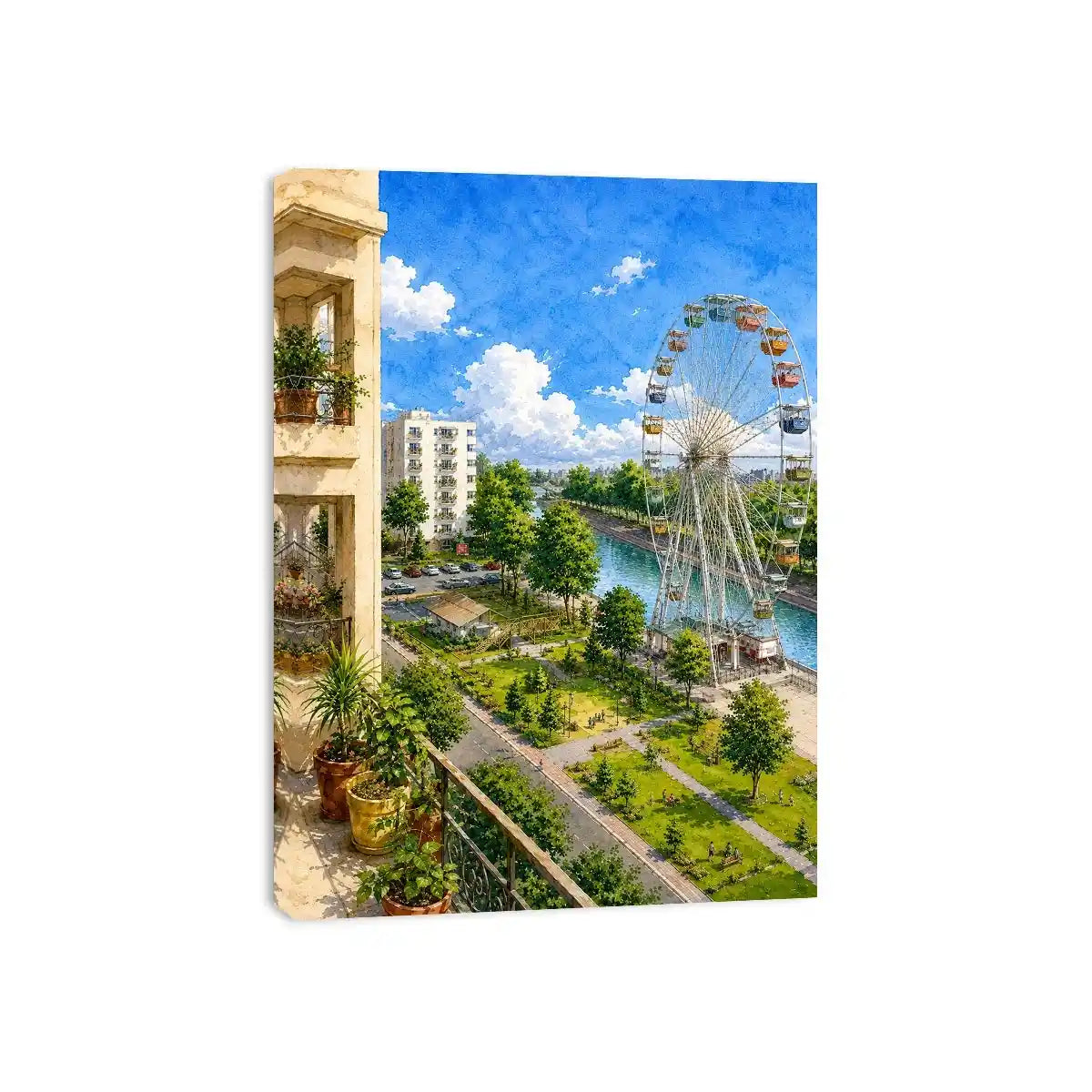   riverside city watercolor canvas