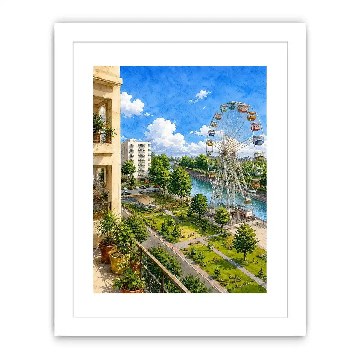   riverside city watercolor canvas