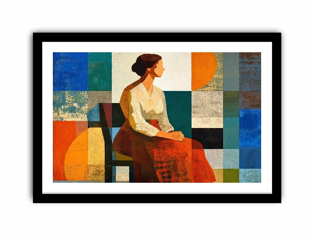   mid century geometric woman canvas