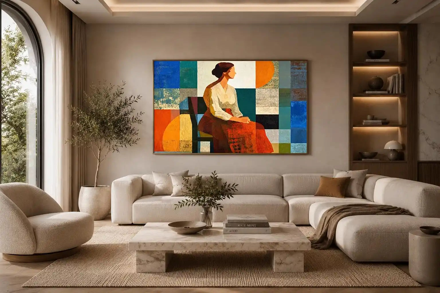   mid century geometric woman canvas