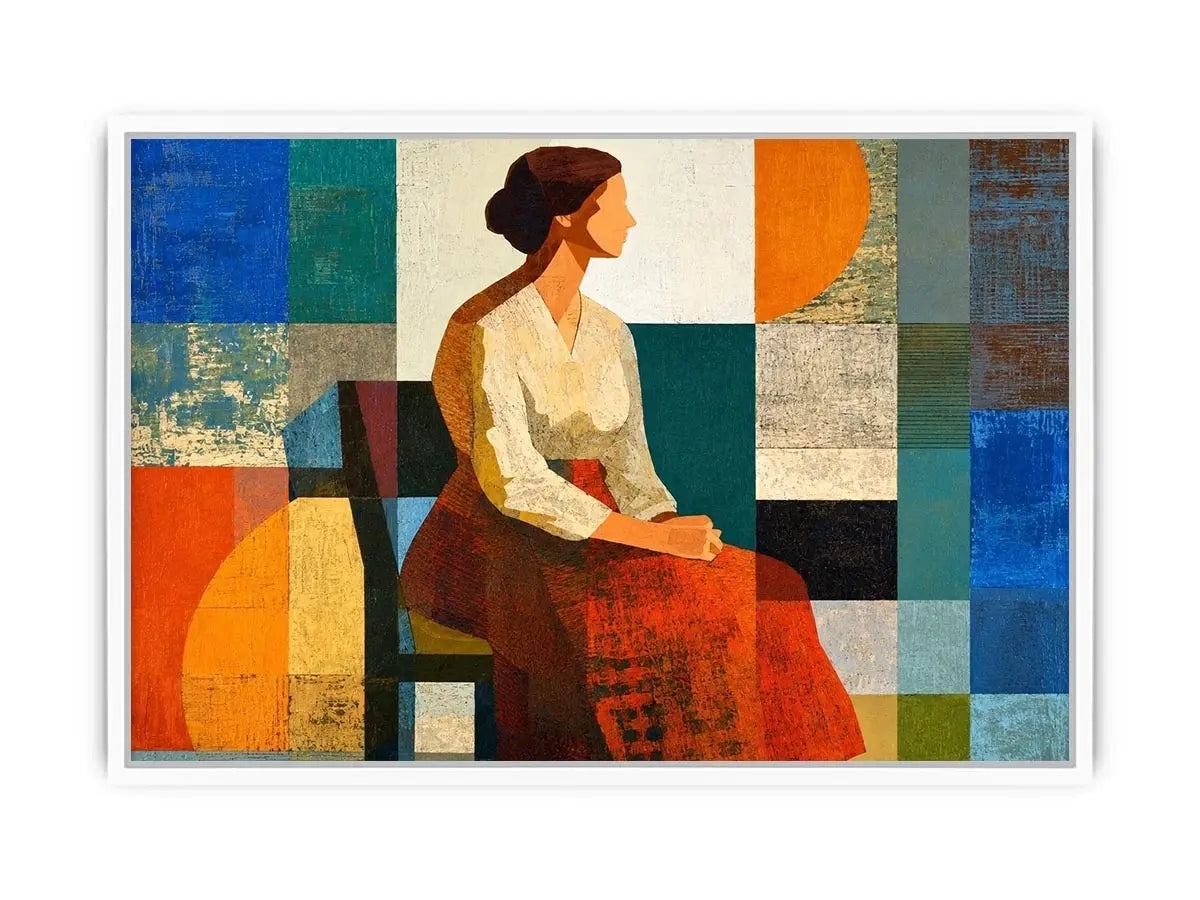   mid century geometric woman canvas