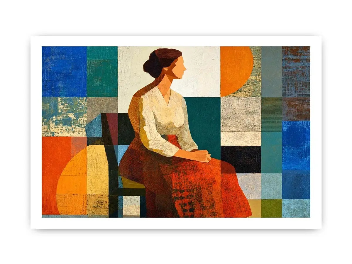   mid century geometric woman canvas