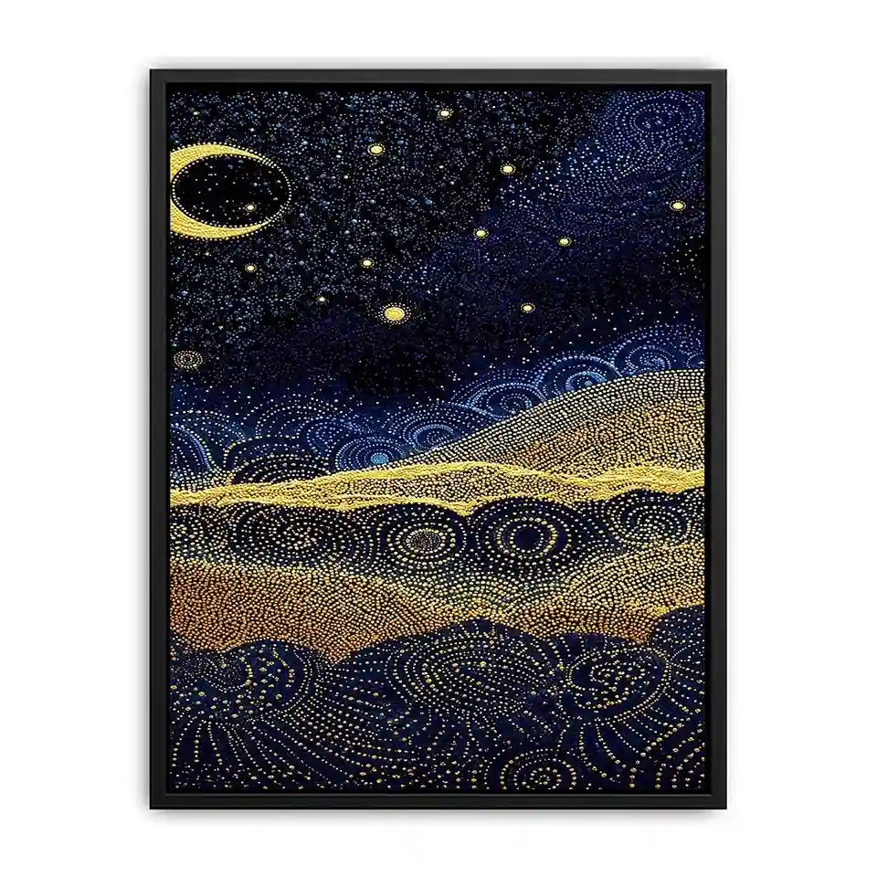   blue gold dot landscape canvas print