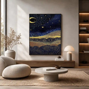   blue gold dot landscape canvas print