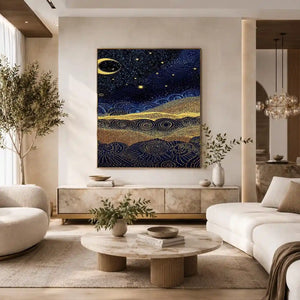   blue gold dot landscape canvas print