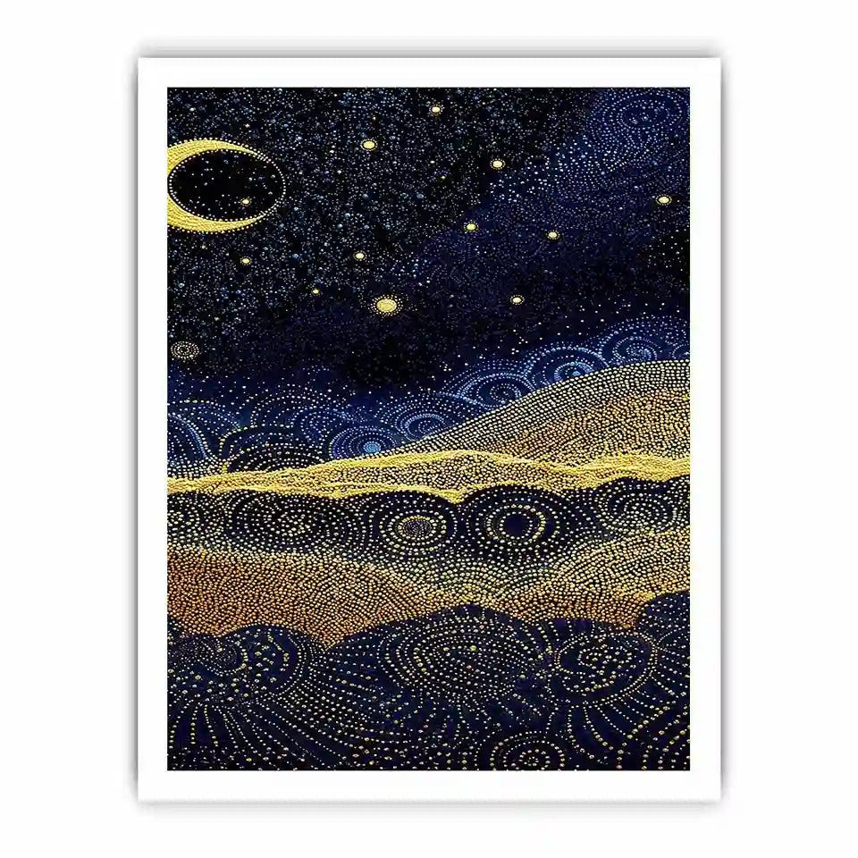   blue gold dot landscape canvas print