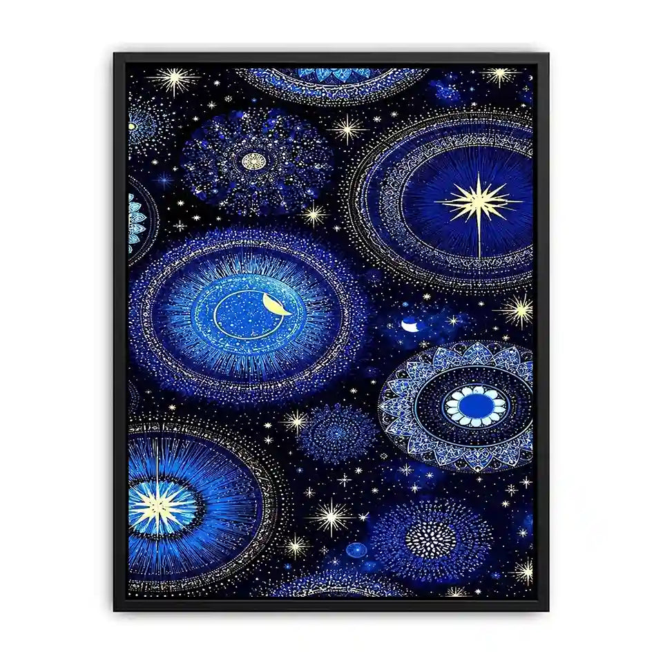   celestial blue gold canvas art bedroom