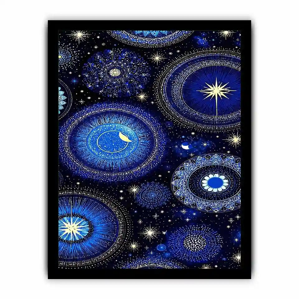   celestial blue gold canvas art bedroom
