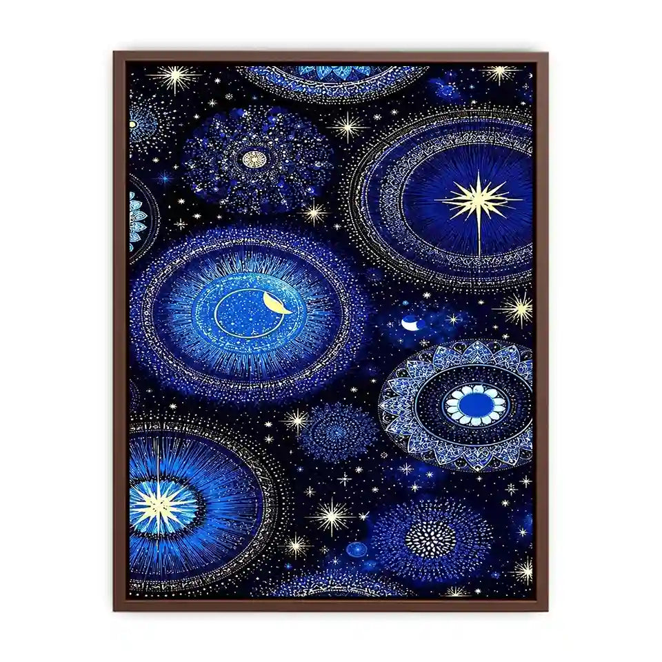   celestial blue gold canvas art bedroom