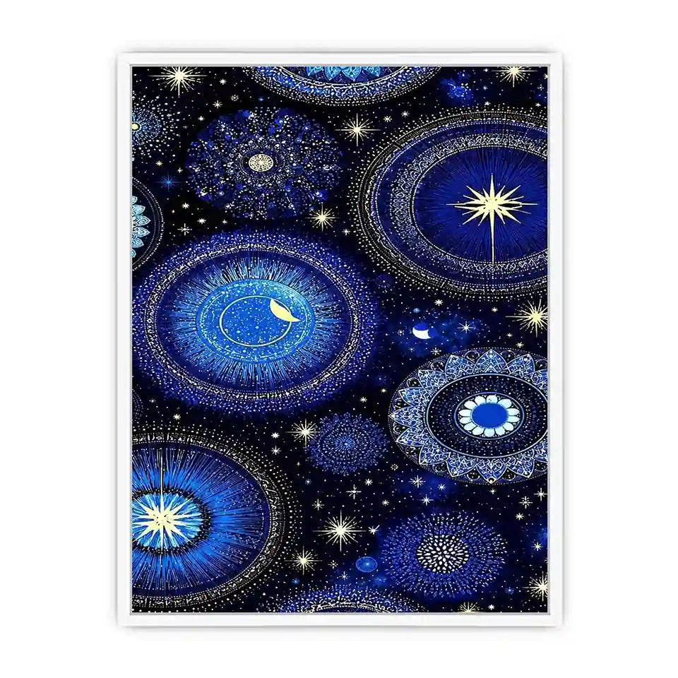   celestial blue gold canvas art bedroom