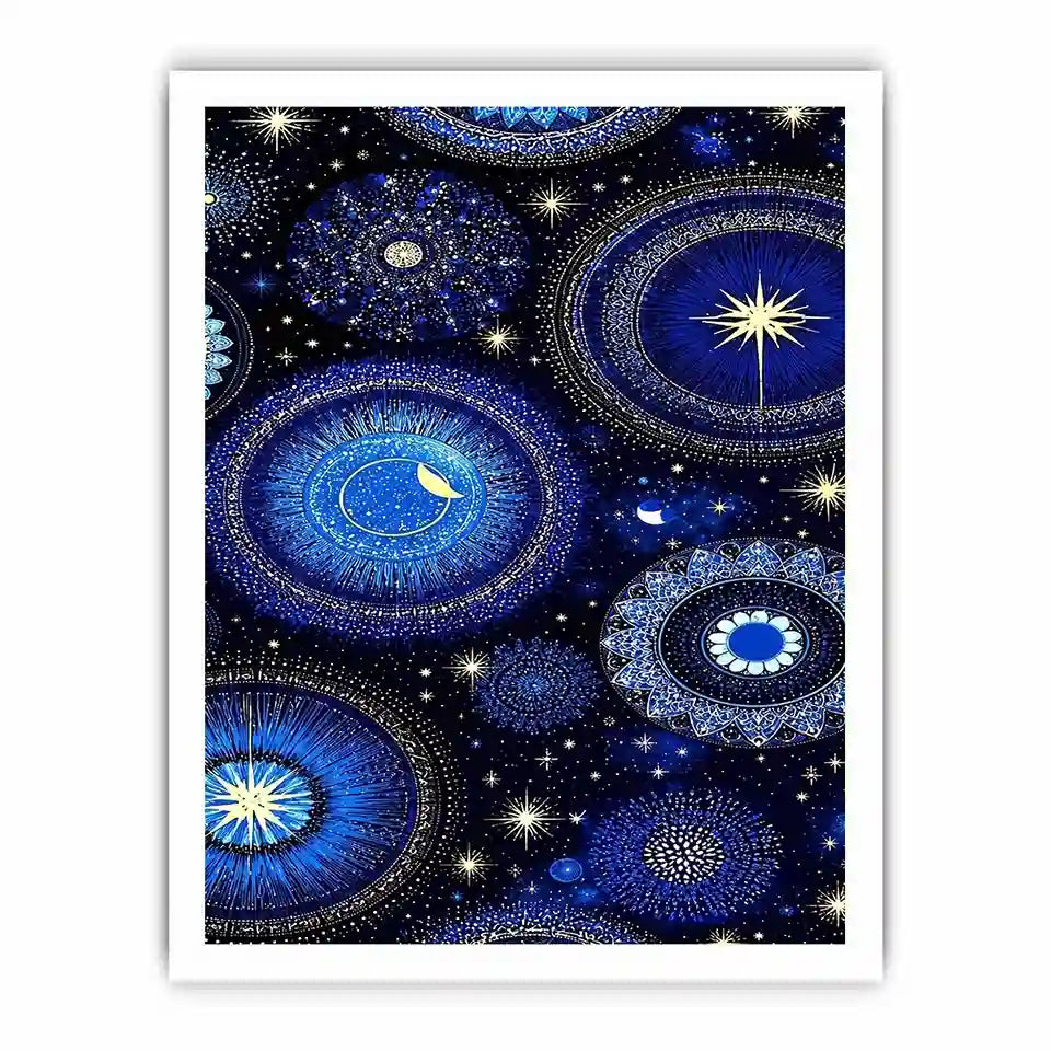   celestial blue gold canvas art bedroom