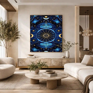   blue gold celestial mandala wall art