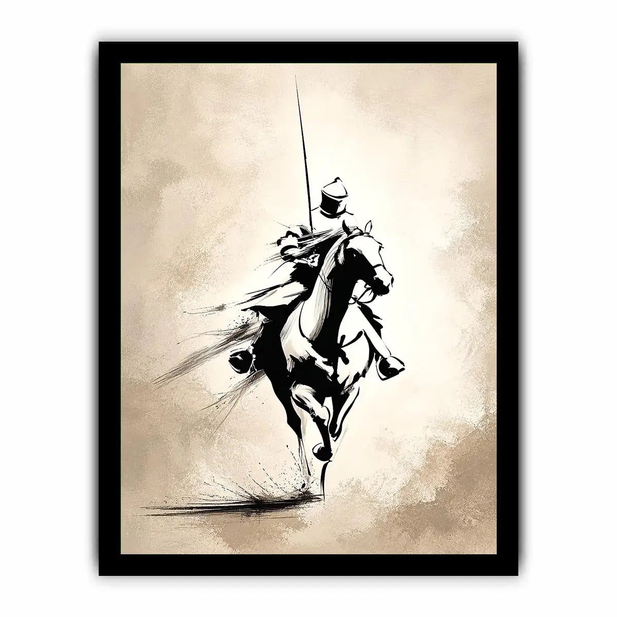 black ink horse rider canvas office decor