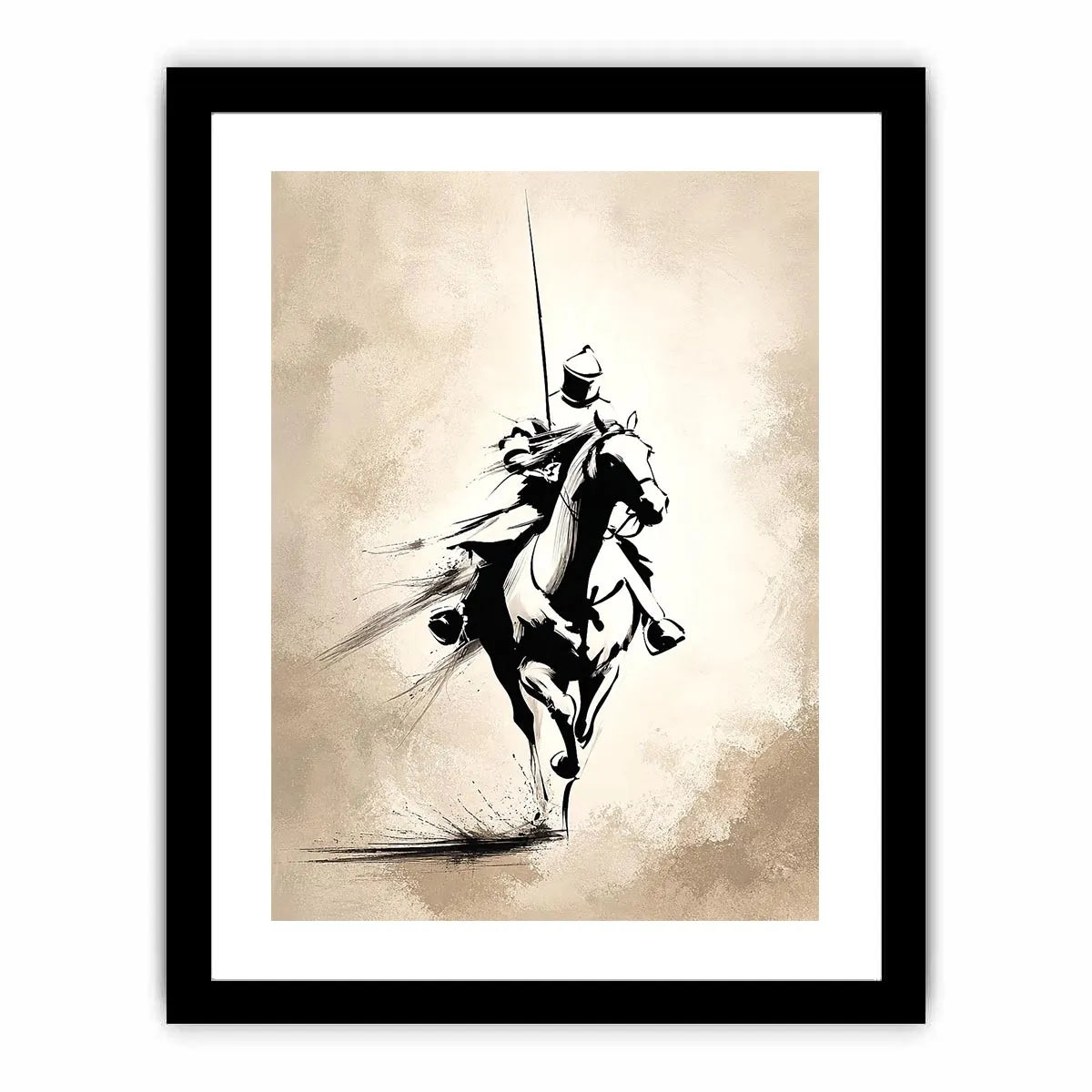 black ink horse rider canvas office decor