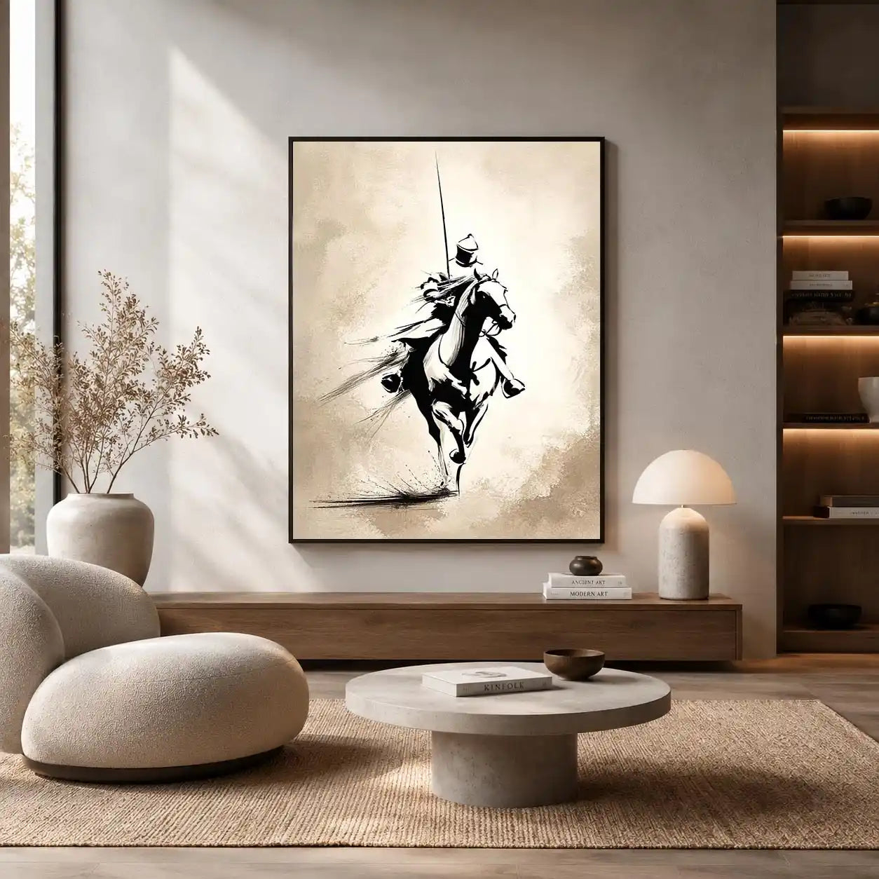 black ink horse rider canvas office decor