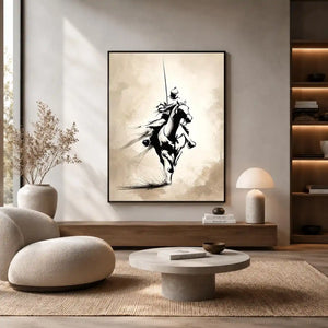 black ink horse rider canvas office decor