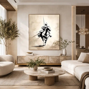 black ink horse rider canvas office decor