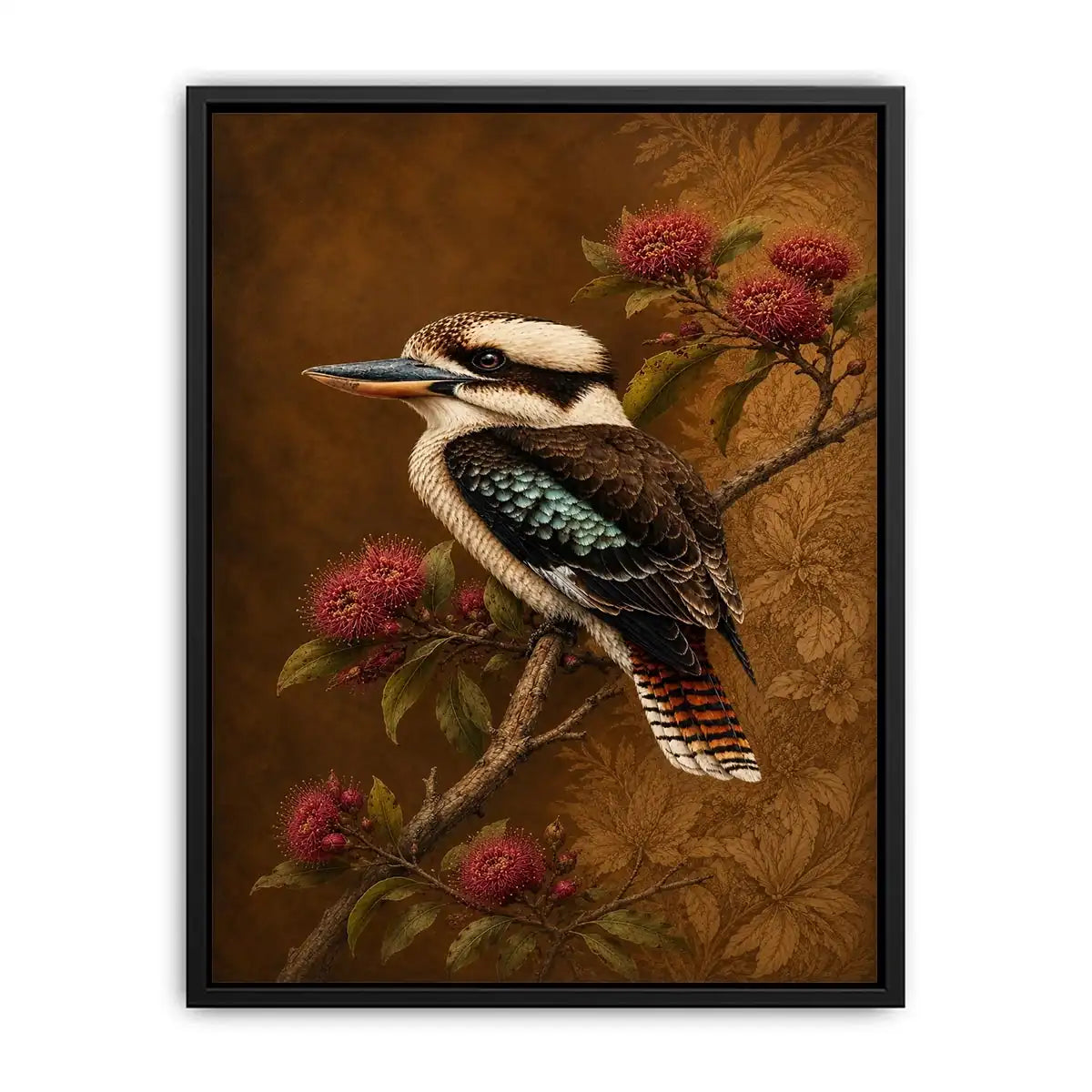   kookaburra bird canvas print native flowers