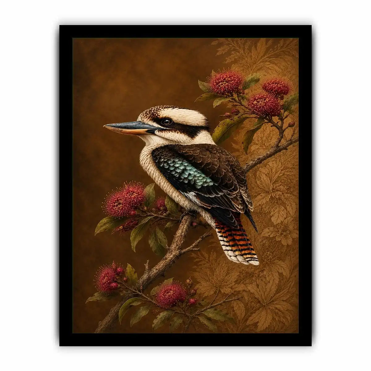   kookaburra bird canvas print native flowers
