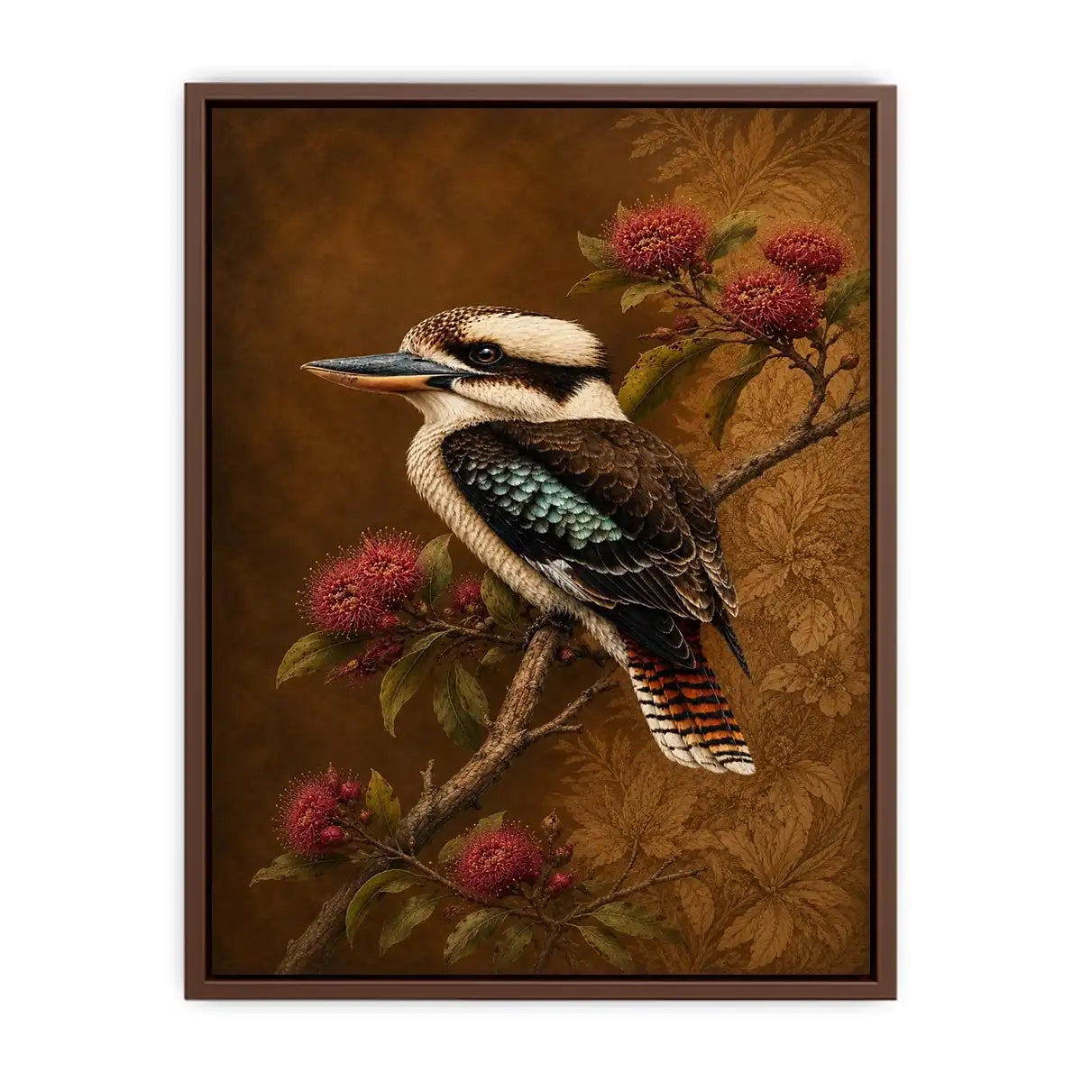   kookaburra bird canvas print native flowers