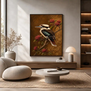   kookaburra bird canvas print native flowers