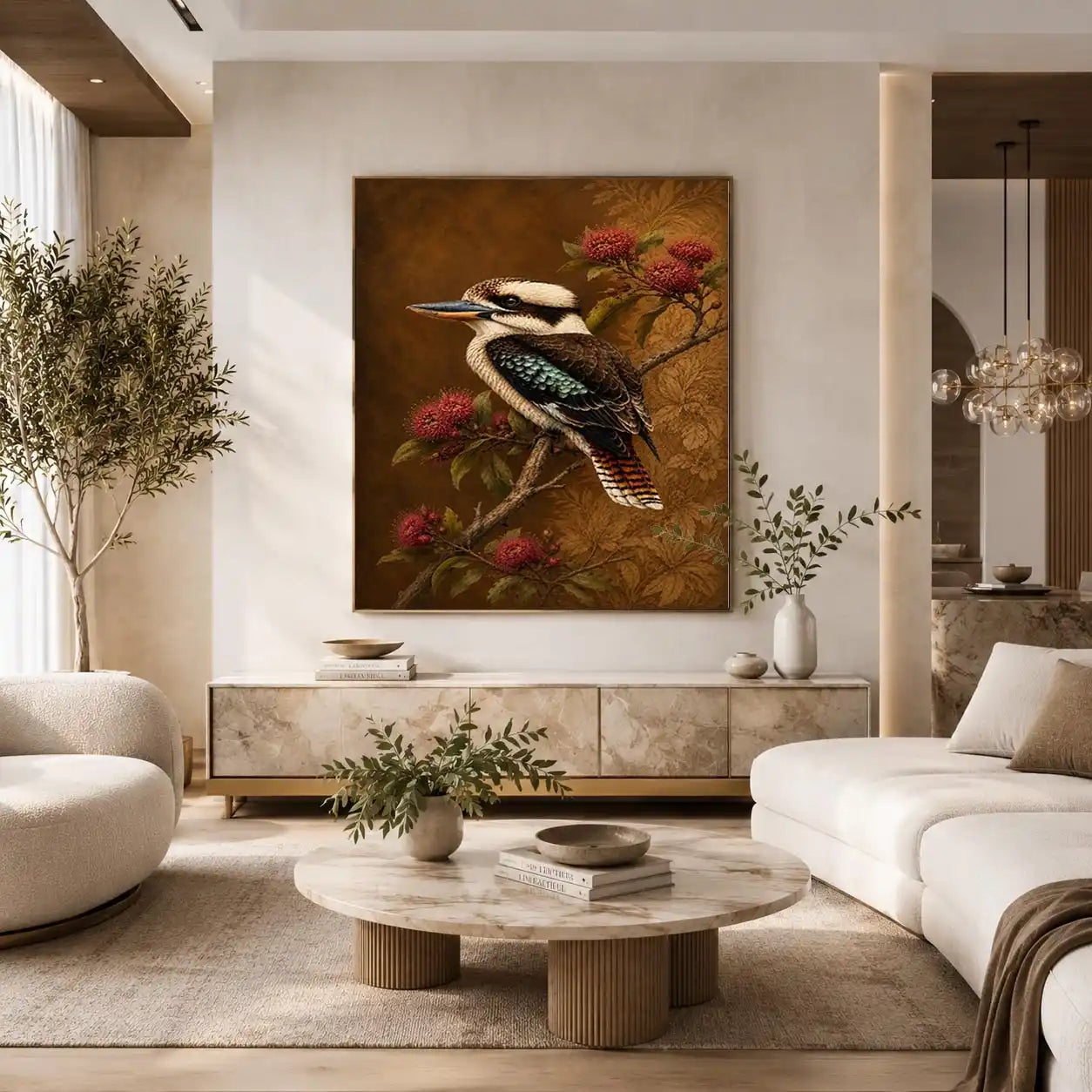   kookaburra bird canvas print native flowers