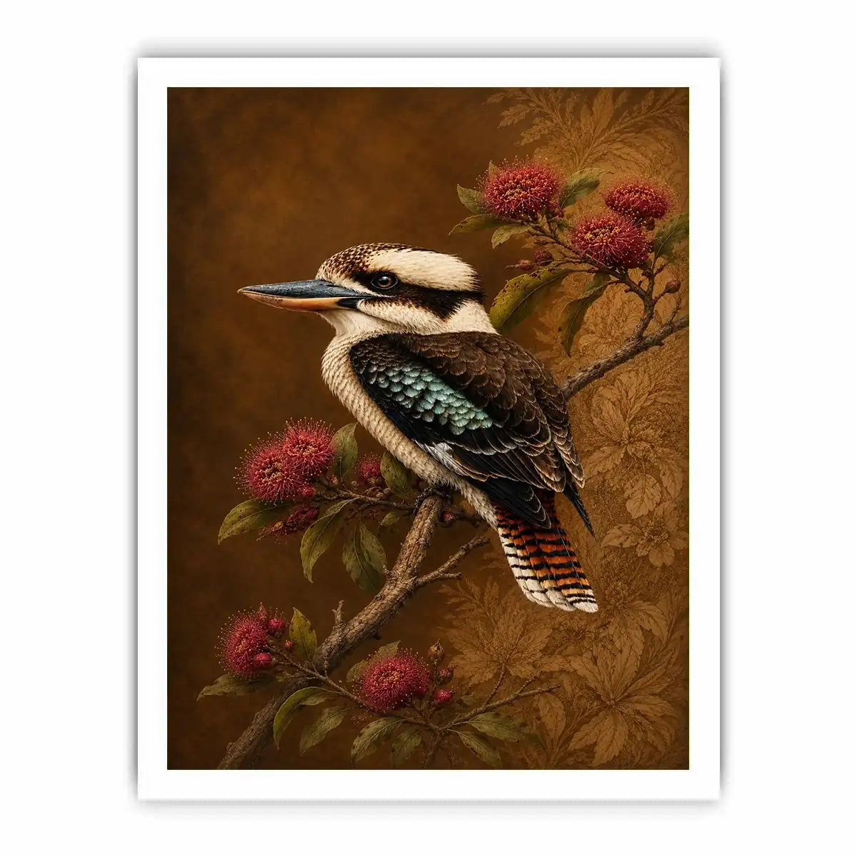   kookaburra bird canvas print native flowers