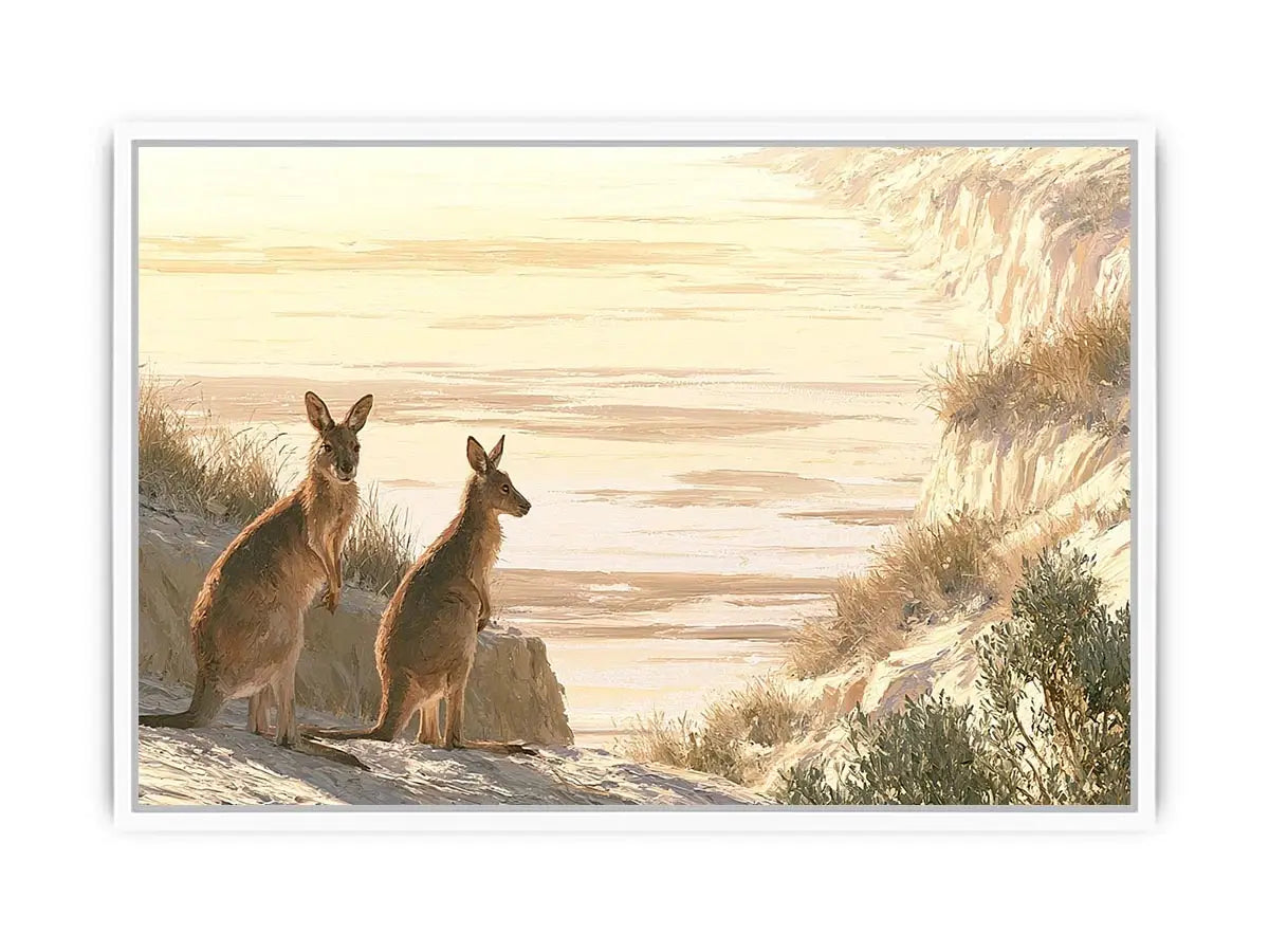 coastal kangaroo wildlife canvas beach house