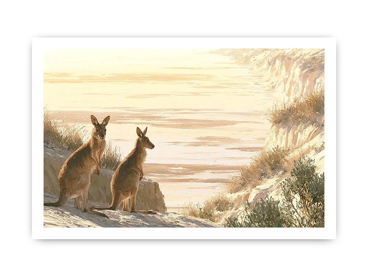 coastal kangaroo wildlife canvas beach house