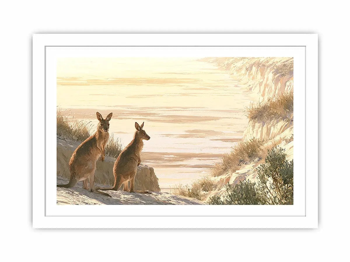 coastal kangaroo wildlife canvas beach house