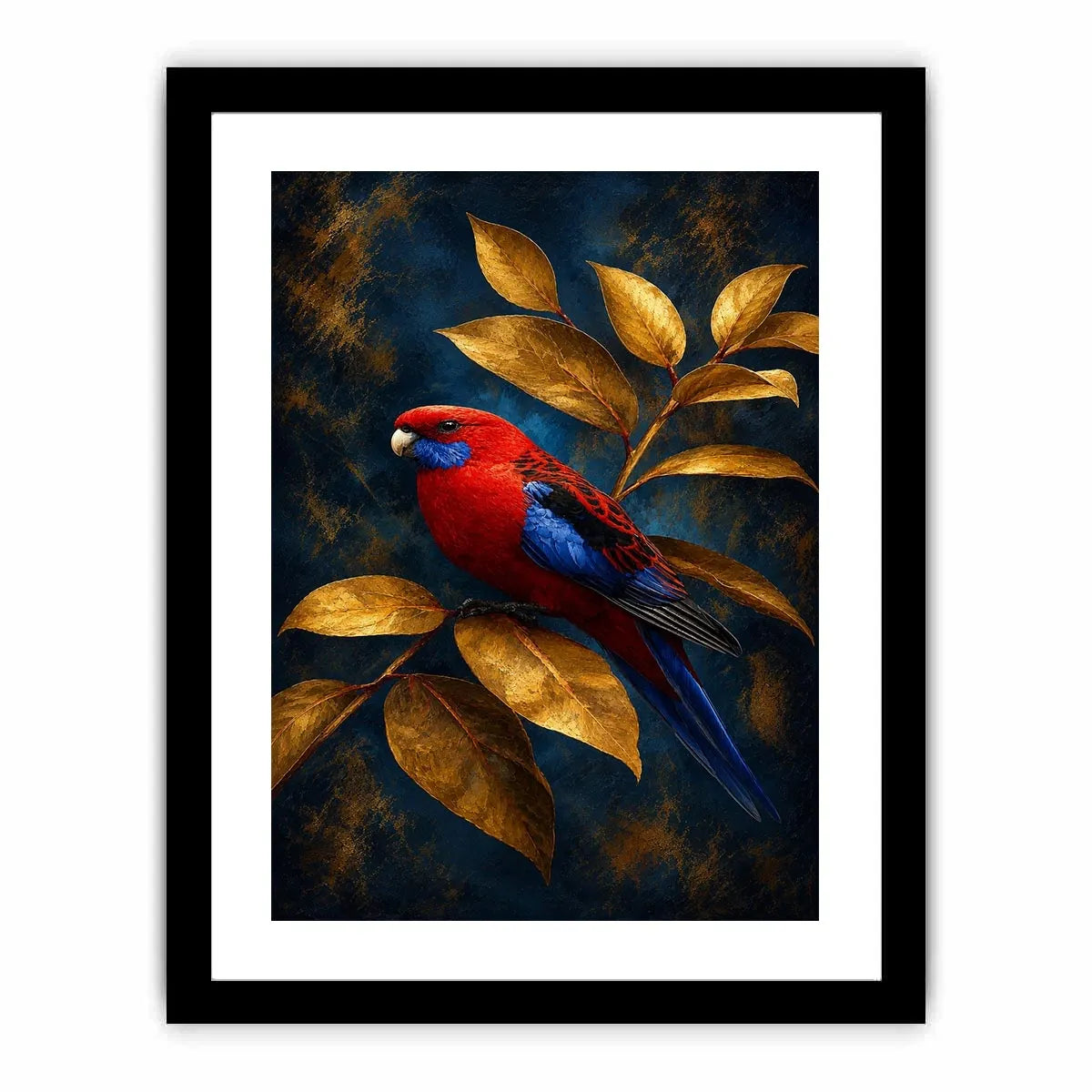   crimson bird golden leaves canvas print