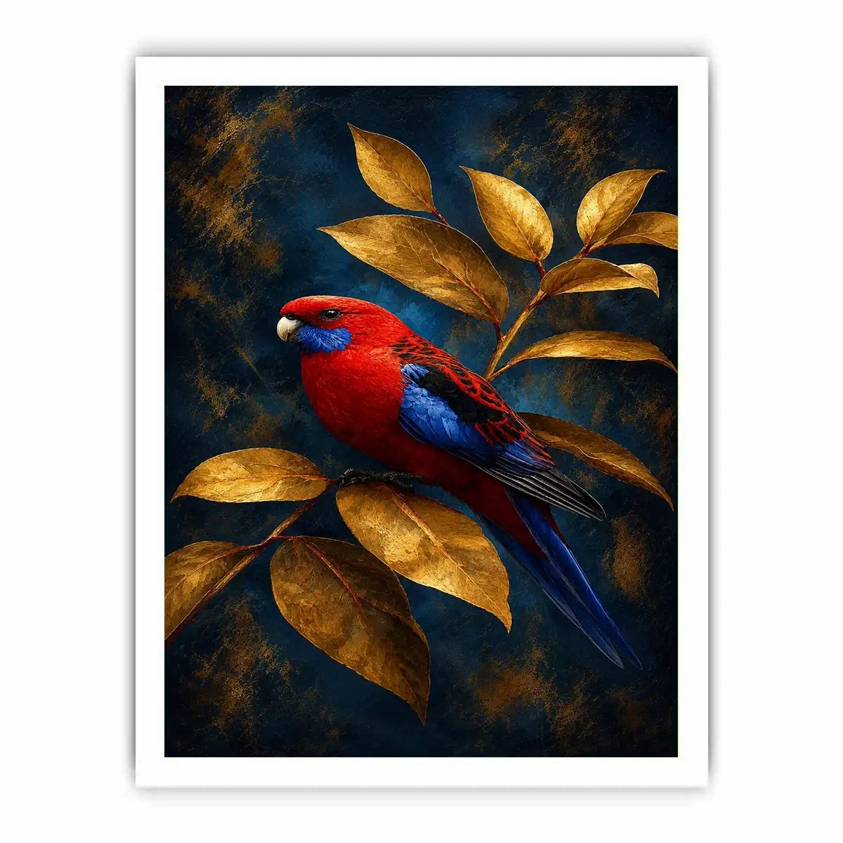   crimson bird golden leaves canvas print