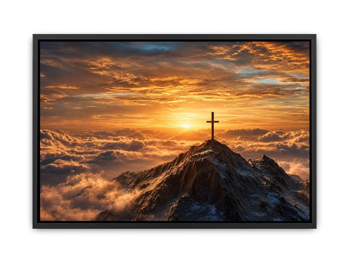   mountain cross sunrise canvas art