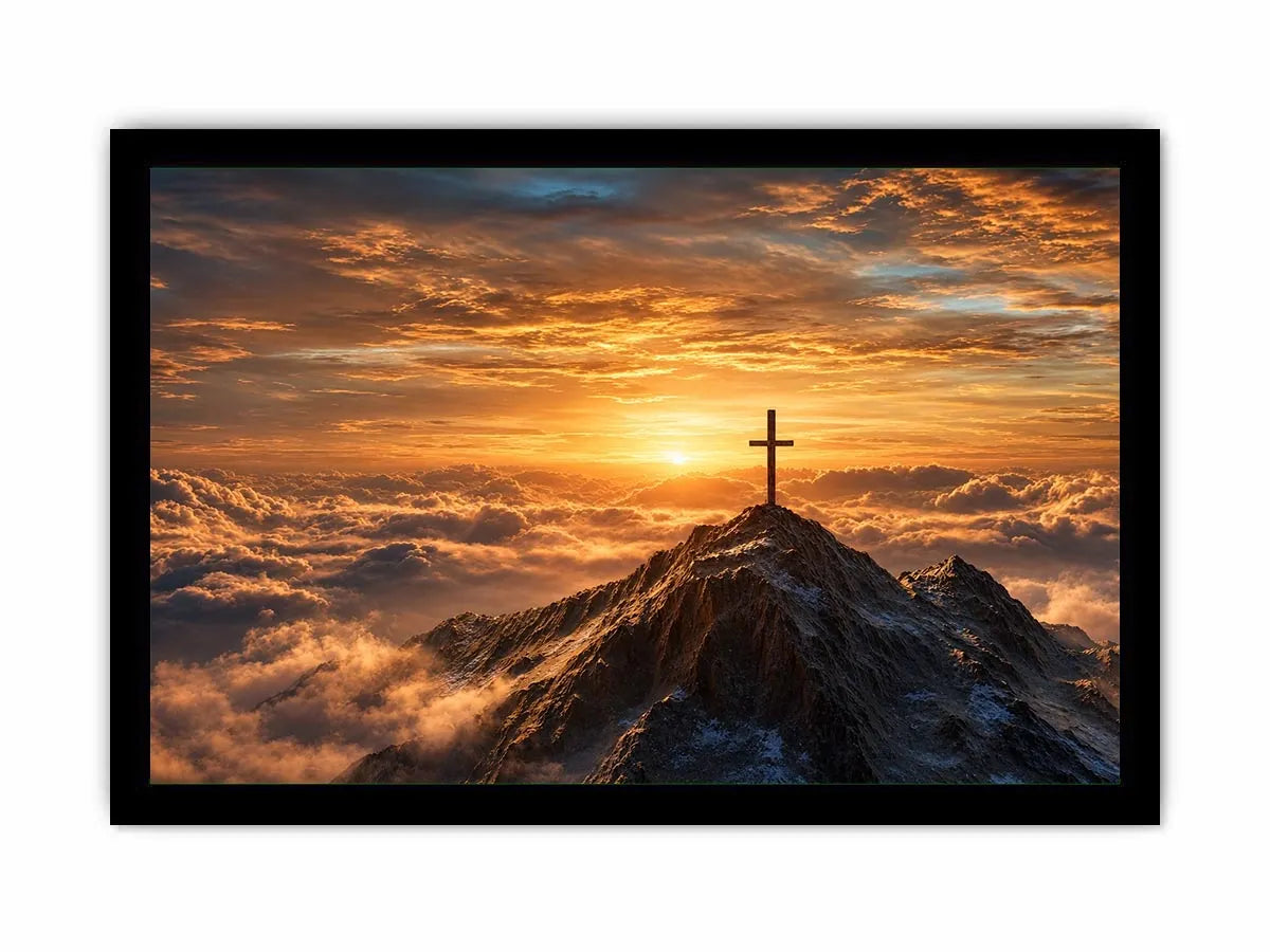   mountain cross sunrise canvas art