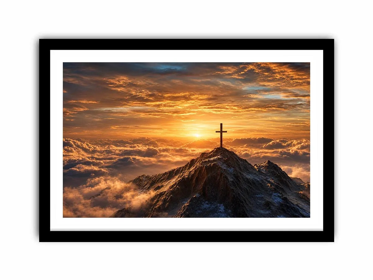   mountain cross sunrise canvas art